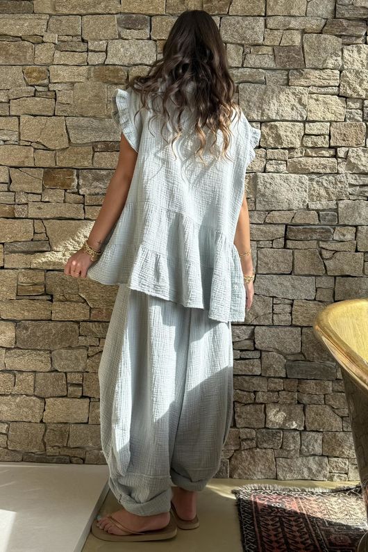 Tasha Cushion Cotton Cap Sleeve Tier Top Pearl